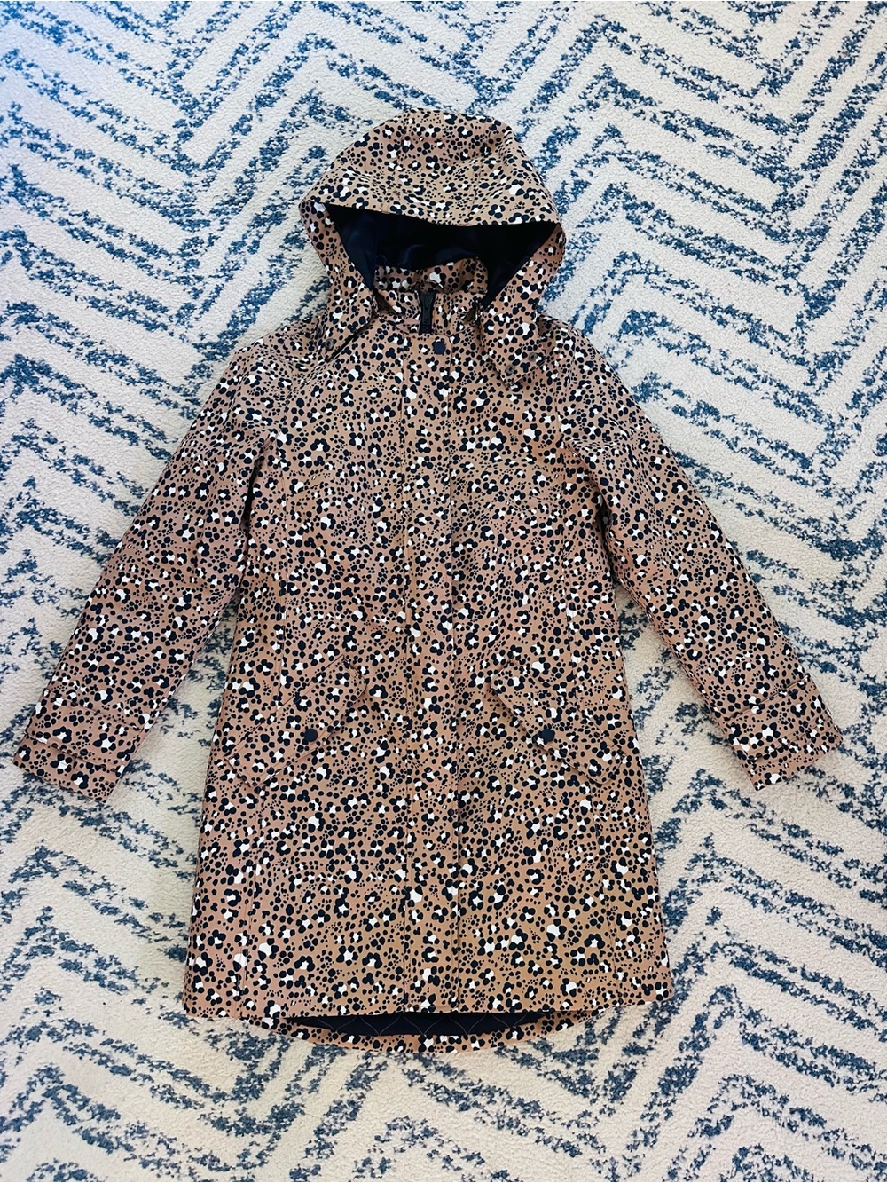 Boden Leopard Print Hooded Raincoat in Tan and Black size 4R